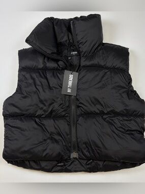 NWT NY THREADS BLACK CROPPED PUFFER VEST WOMENS SIZE SMALL